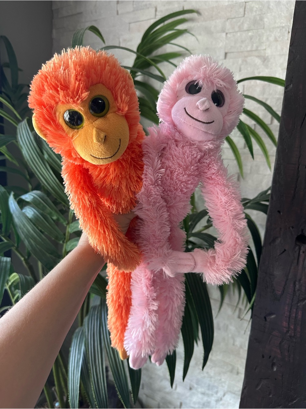 Aurora Plush Hanging Monkey Stuffed Animal Set Pink and Orange Set of 2